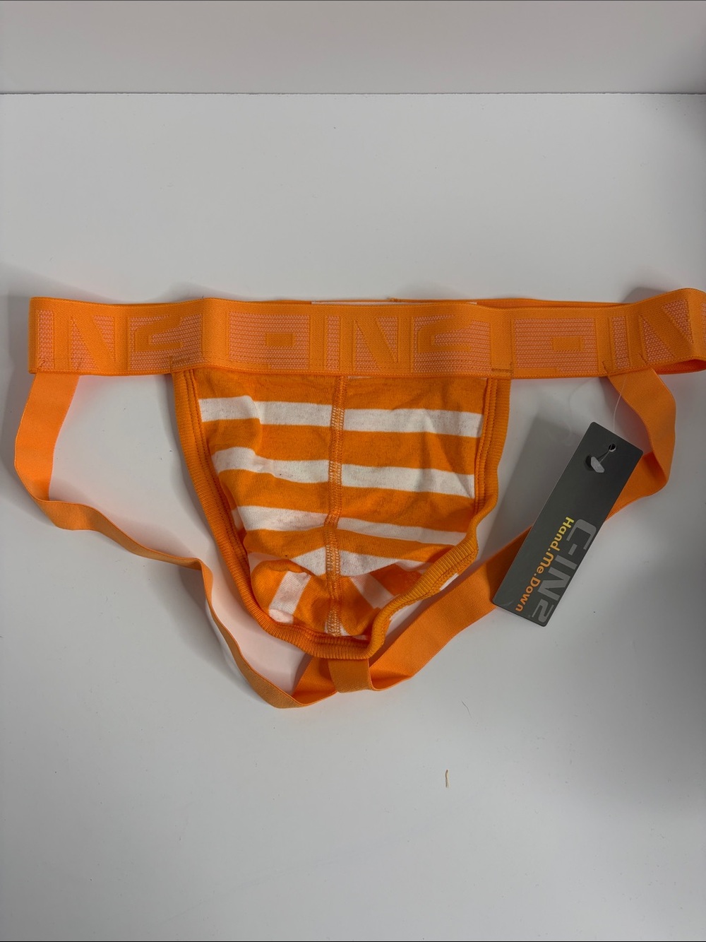 Men's Orange & White Striped Support Brief - Lenny